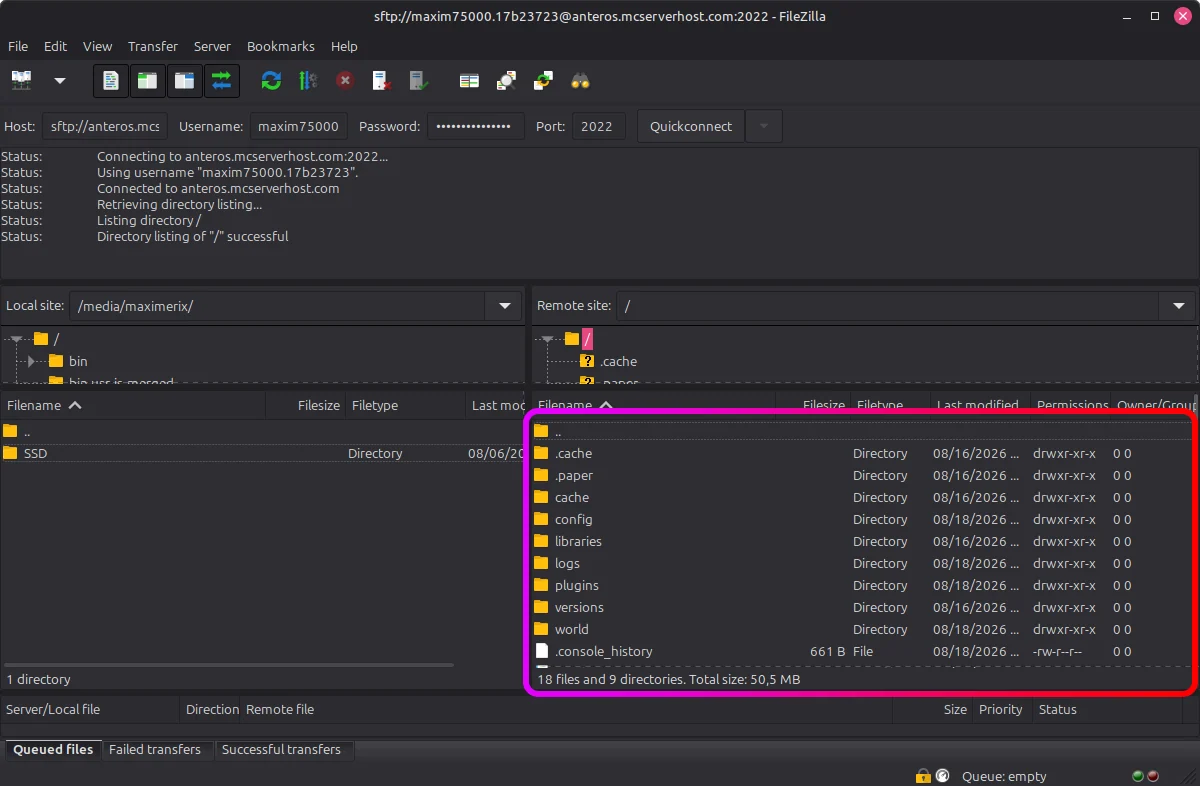 FileZilla interface