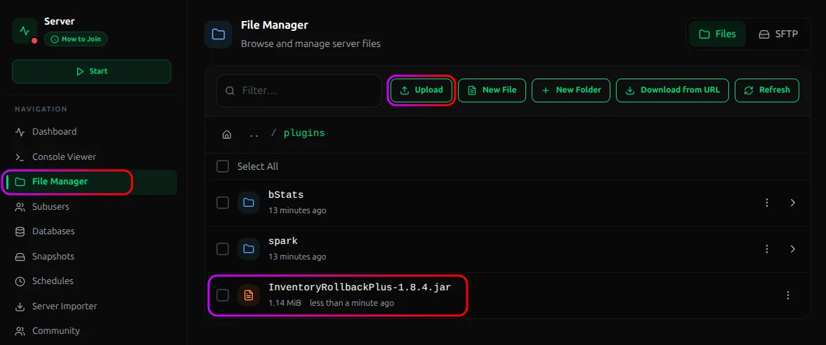 Upload button