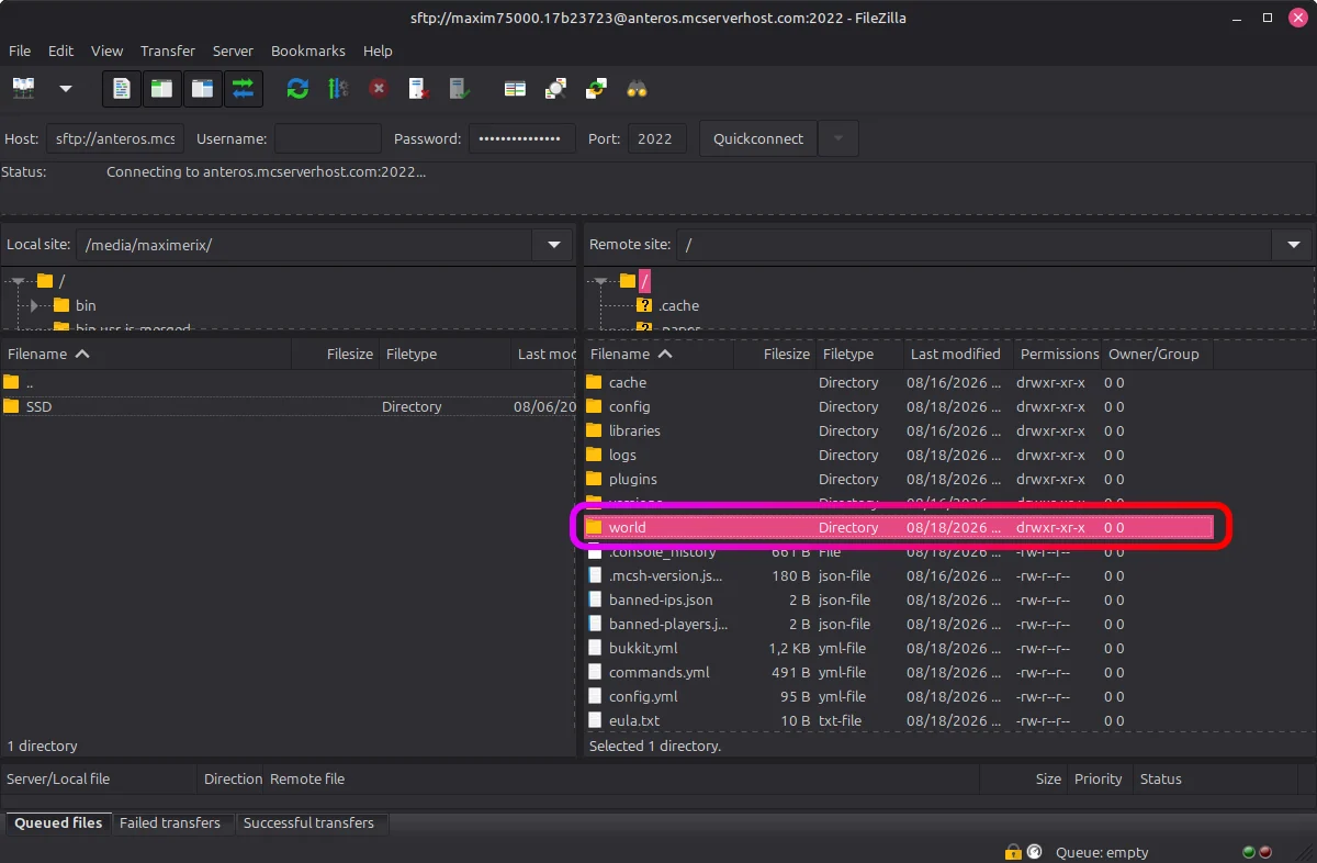 FileZilla interface