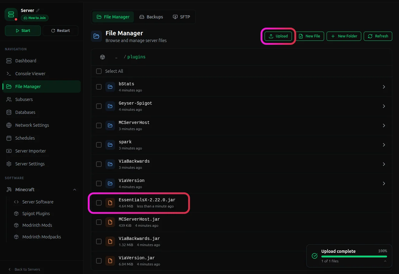 Upload button on MCSH