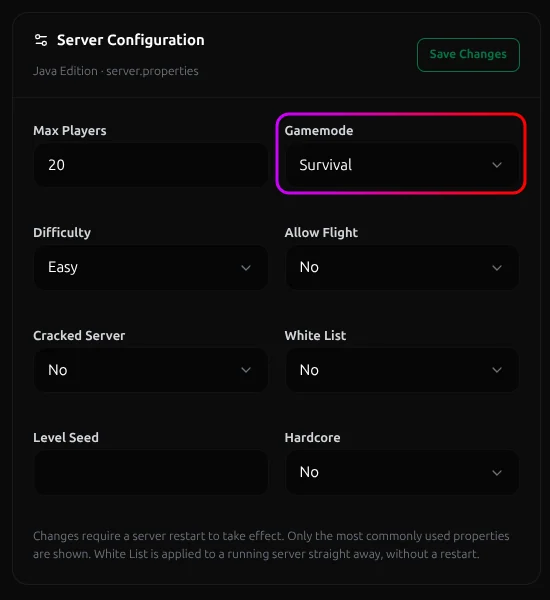 Server Configuration section