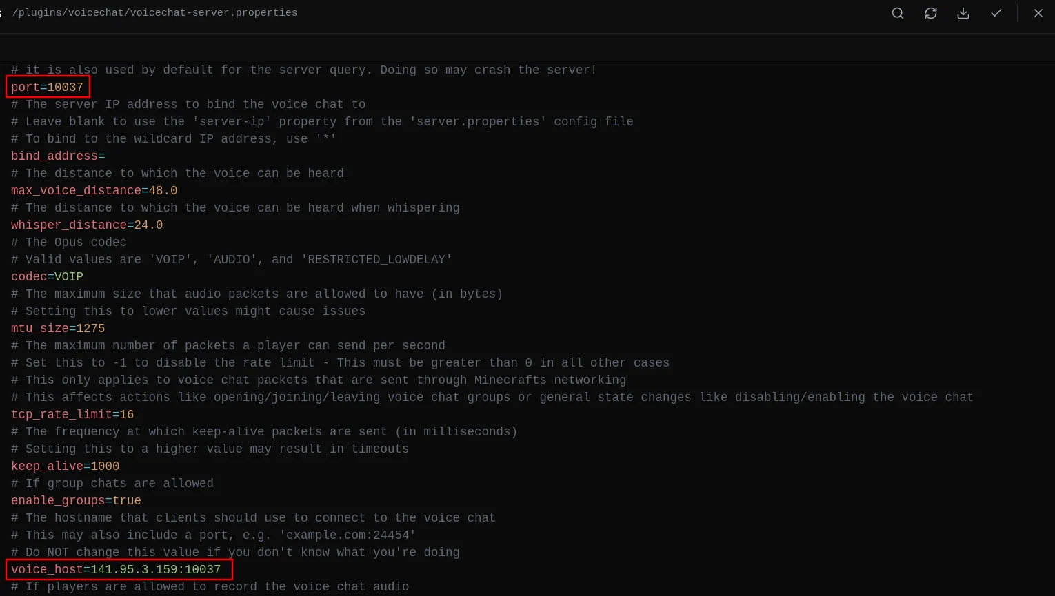 Editing voicechat-server.properties configuration